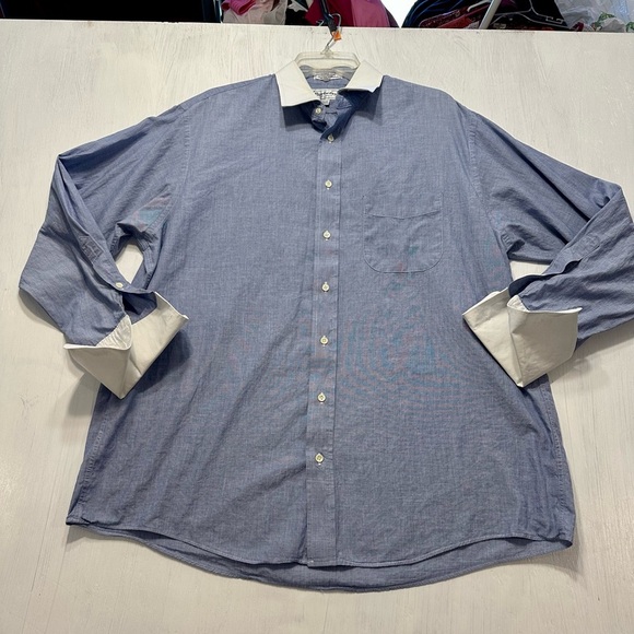 Vintage Burberrys of London Men’s Shirt 17.5-34 Blue White Collar Cuffs USA - Picture 1 of 8